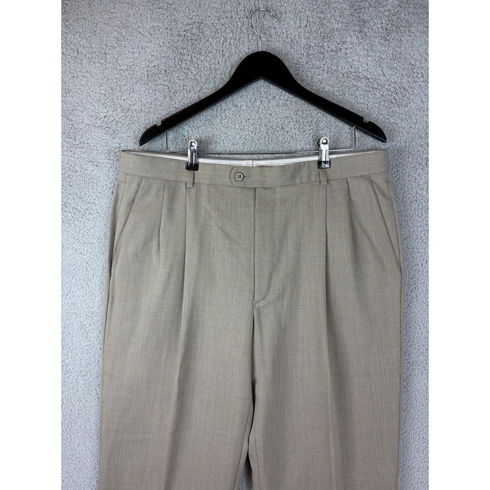 Zanella Bennett Dress Pants Mens 38x28 Beige Wool Pleated Cuffed Made In Italy